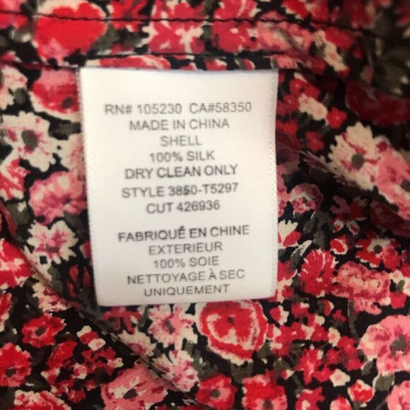 Joie Women's 100% Silk Blouse‎ Red Black Floral S Removable Scarf Tie N36 - Picture 5 of 7